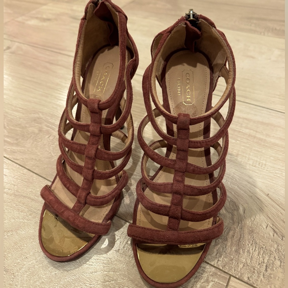 Coach Burgundy strappy sandal heels size 6.5